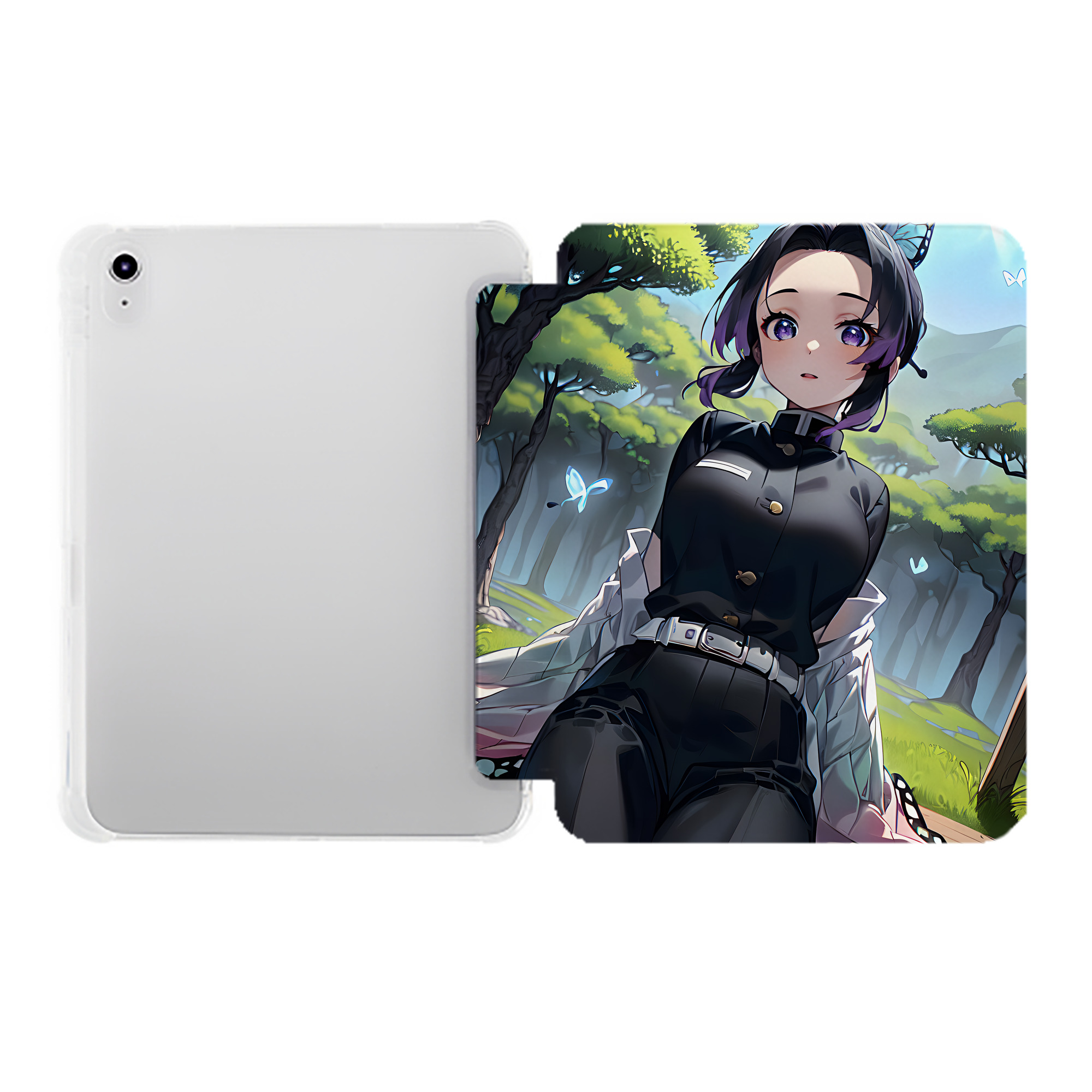 （画像用） 鬼滅の刃（きめつのやいば）蟲柱-胡蝶 しのぶ／こちょう しのぶ Kochou Shinobu IPad ケース ペン収納付き 三つ折りスタンド PUレザー×シリコン 対応機種9.5/10.5/10.9インチ